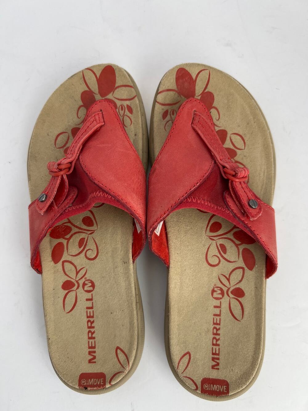 Merrell Terran Post Wild Poppy Red Leather Floral i-Move Thong Sandals Size 5